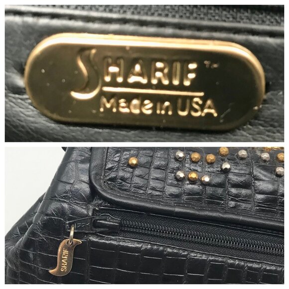 Sharif Vintage Black Croc Embossed Leather Studded Crossbody - Picture 11 of 12